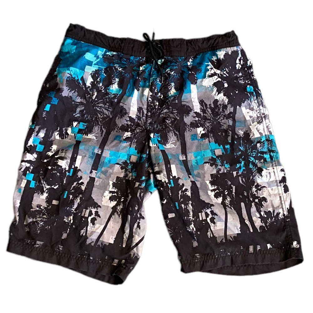 Palm Tree Drawstring Swim Trunks with pockets